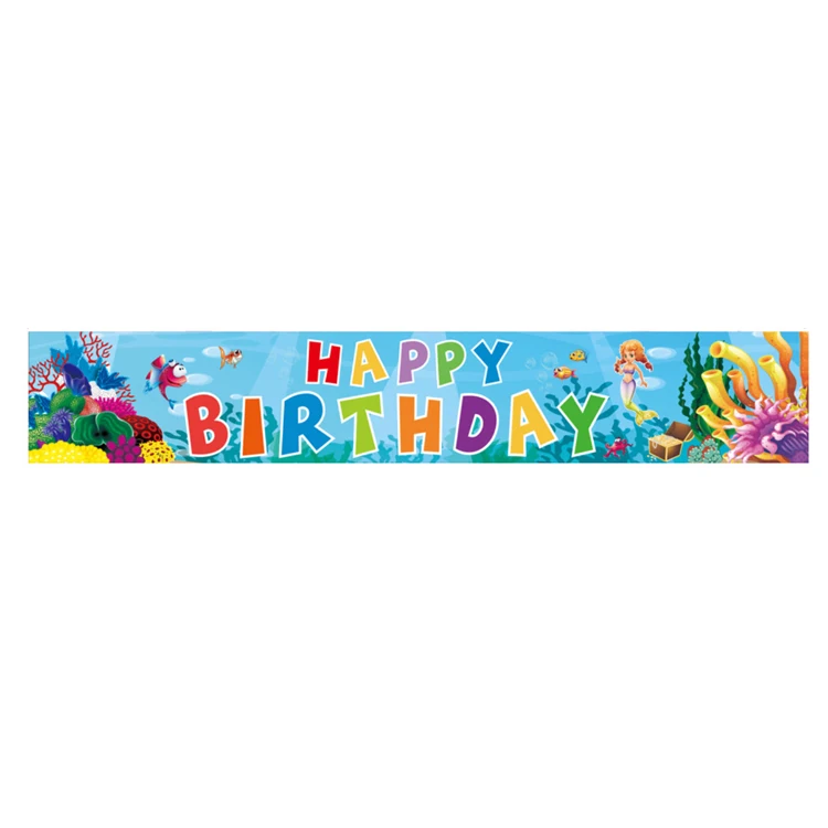 Custom Logo Printed Hanging Fabric Mermaid Happy Birthday Banner Party Decorations
