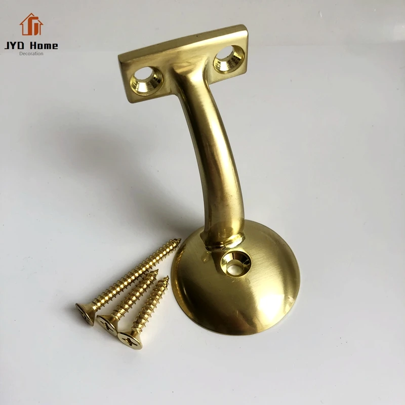 Wholesale Solid Heavy Duty Round Wall Mounted Brushed Brass Handrail Brackets for Wood Handrail Factory Direct with Round Base