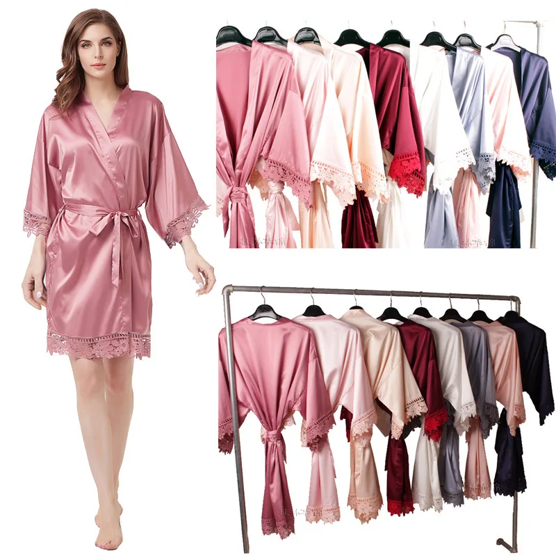 JF Accappatoio Poncho Adulti Night Wear New Style Summer Sexy Satin Robe Sets Short Sleeve Above Knee Dress Nightgown Pajamas
