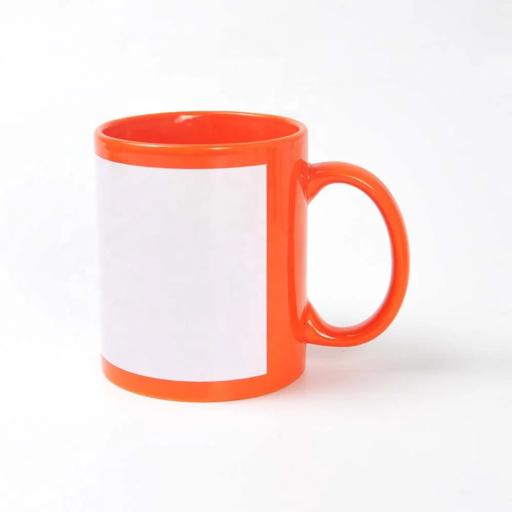 11OZ full glazed sublimation mug with white patch photo DIY sublimation mug factory premium quality heat transfer mug