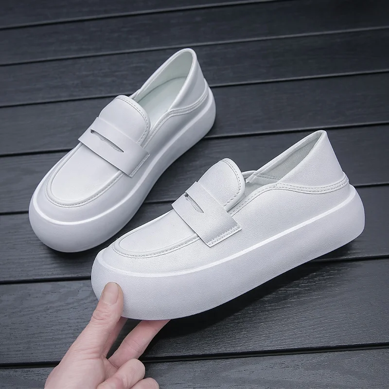 Woman Loafer Flats Casual Hipster White Platform Shoes Thick Bottom