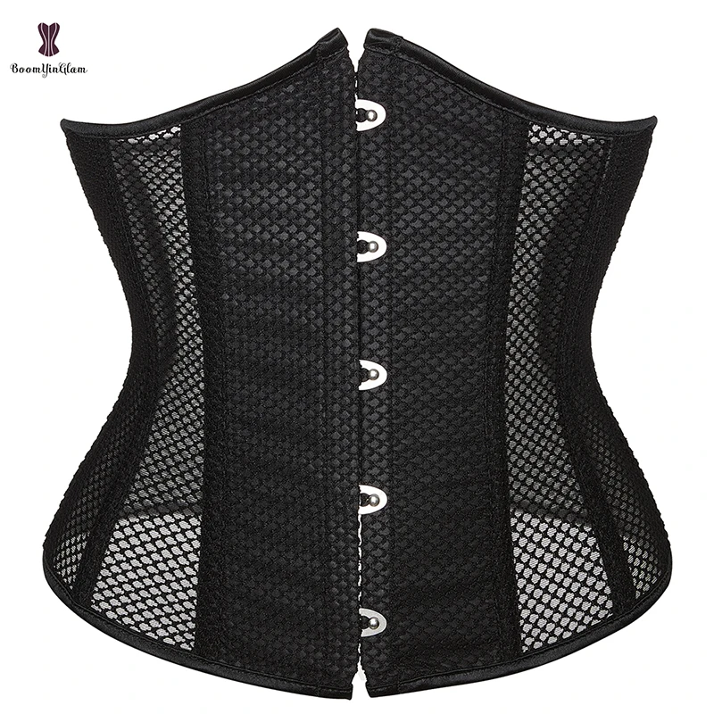 Big Size Ladies Black Mesh Girdle Hollow Out Underbust Corset Breathable Slimming Waist Cincher Long Torso