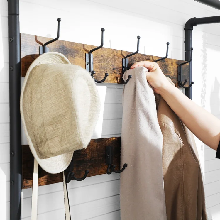 Living Room Entryway Metal Wood Coat Shoe Rack Stand Iron frame modern coat rack