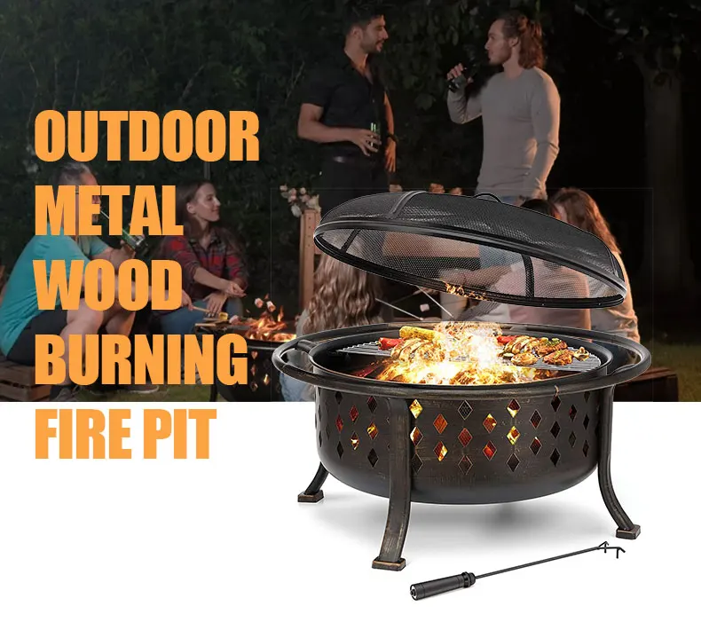 2022 hot selling 36' Fire Pit Outdoor Wood Burning Fire Pits metal Steel BBQ Grill Firepit Bowl patio camping warming heater