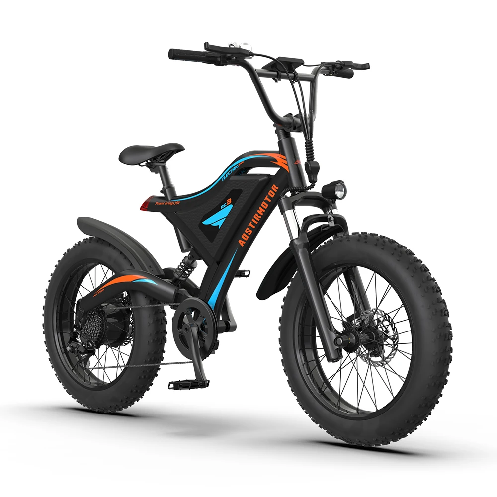 Aostirmotor S18-Mini Electric Bike Bicycle 500W Power Speed 48V 15AH Lithium Battery 20 Inch Fat Tire Max 70KM Color-LCD Screen