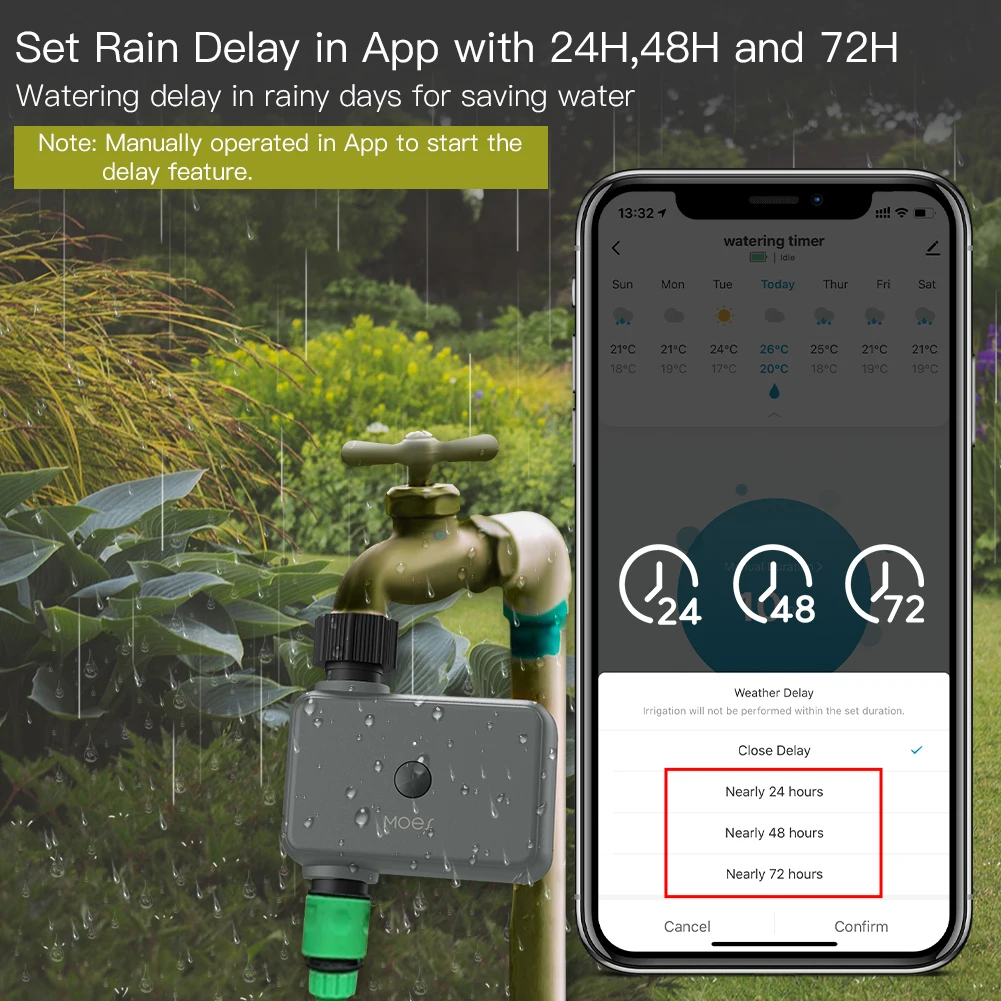 Smart Bluetooth Sprinkler Water Timer with Rain Delay Filter Washer Programmable Irrigation Timer with Automatic & Manual Water