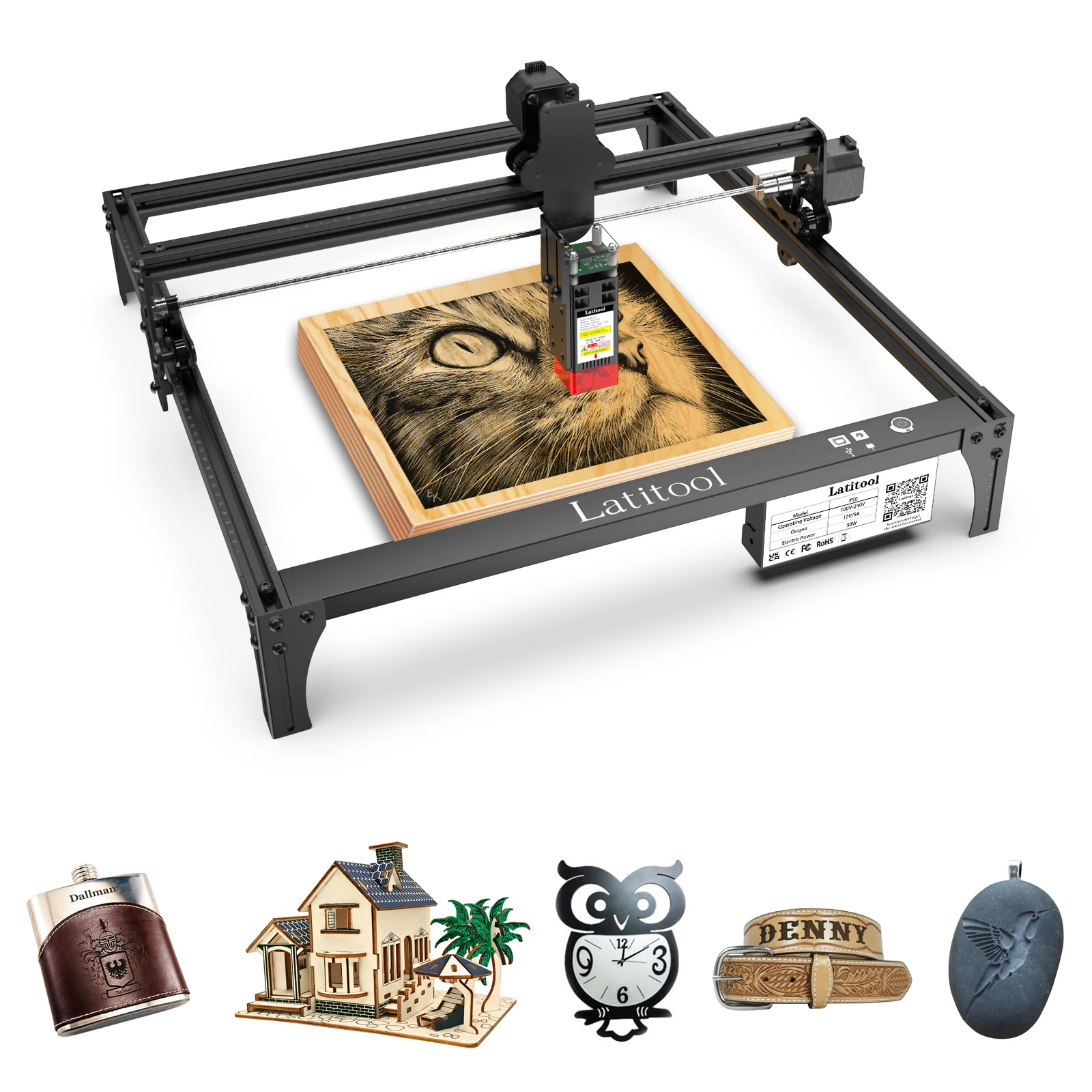 Latitool F50 5000MW 41x41cm DIODE Mini Laser Engraver Machine CNC Engraving Machine For Pebble Stone Engraving Machine