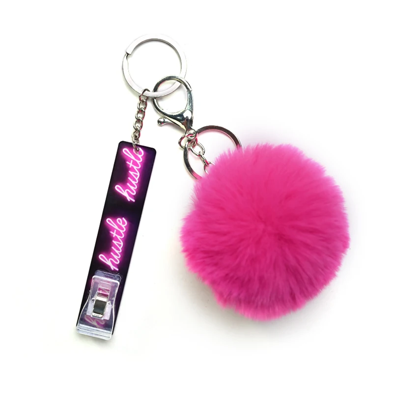Hot Selling ATM Card Holder Puller Key Chain Acrylic Custom Credit Card Grabber With Pompom Ball For Long Nails