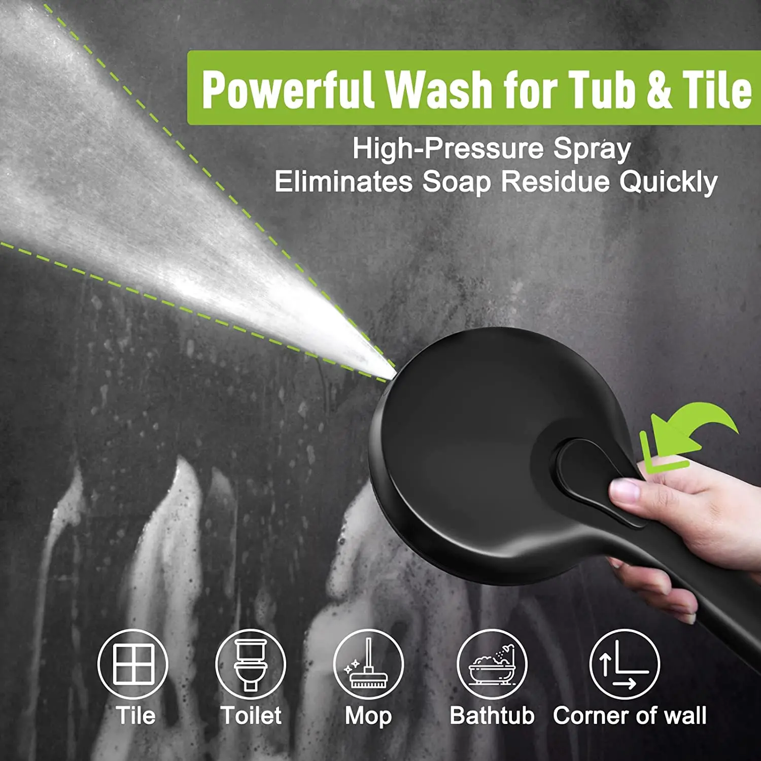 9 Spray Hand Shower with Automatic Power Jet Wash Modes High Pressure 9 Function Settings Black Handheld Shower Heads