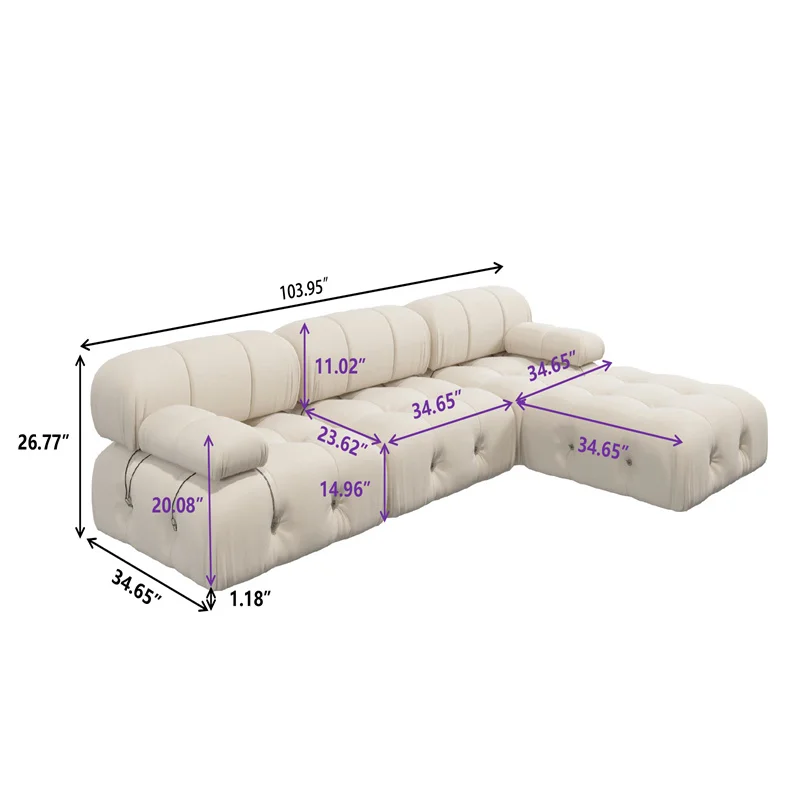 ATUNUS Contemporary Modular Sectional Sofas White Chaise sectional couch wedding Living Room velvet Fabric Sofa set