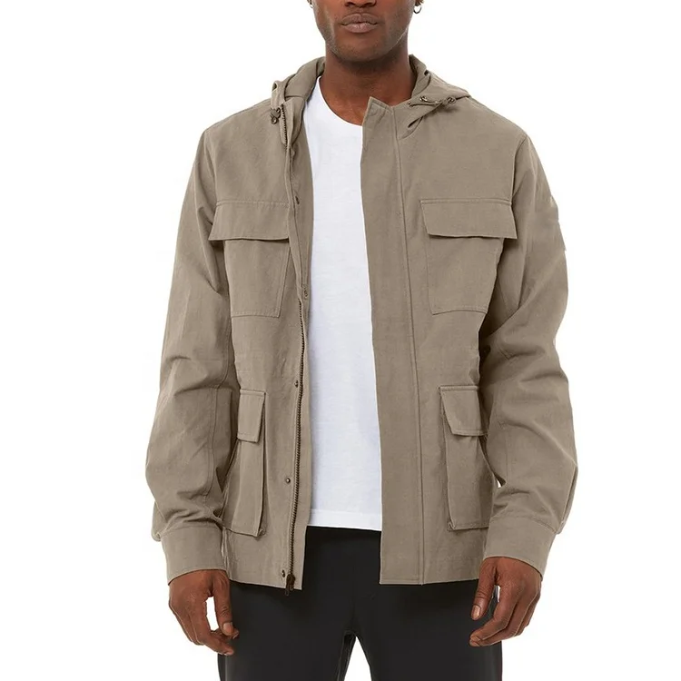 Custom twill fabric work jacket wholesale OEM mens many pockets regular fit utility cargo jackets