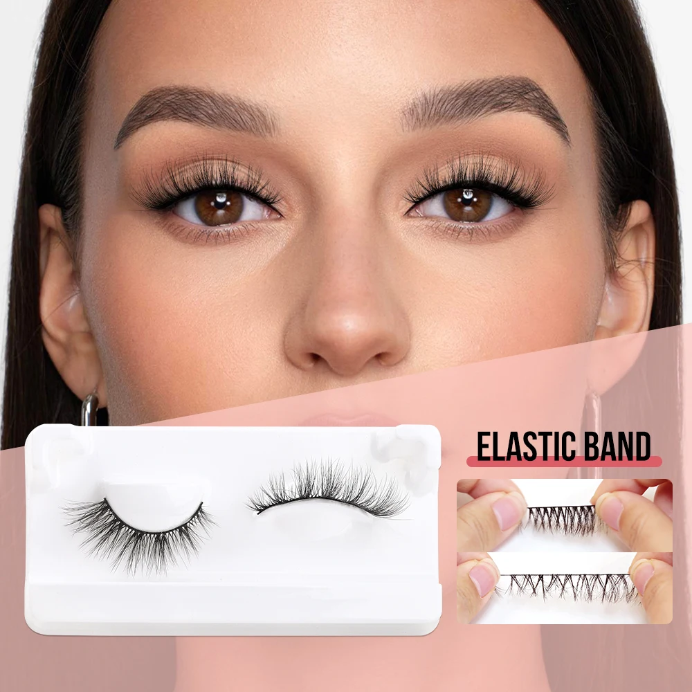 New beauty lashes elastic band high quality custom faux mink strip lashes 3d natural eye lashes