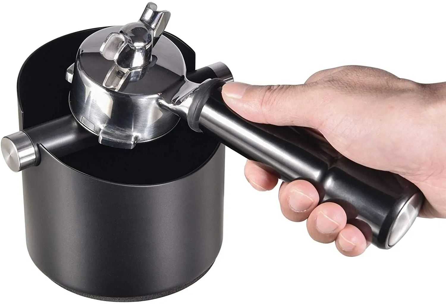 Black Stainless Steel Coffee Grounds Knock Box With Removable Knock Bar Non-Slip Rubber Base