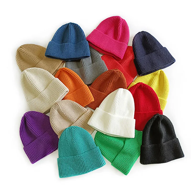 Wholesale Fashionable Lady and Girls  Solid Color Warm Winter Beanie Knitted Hats