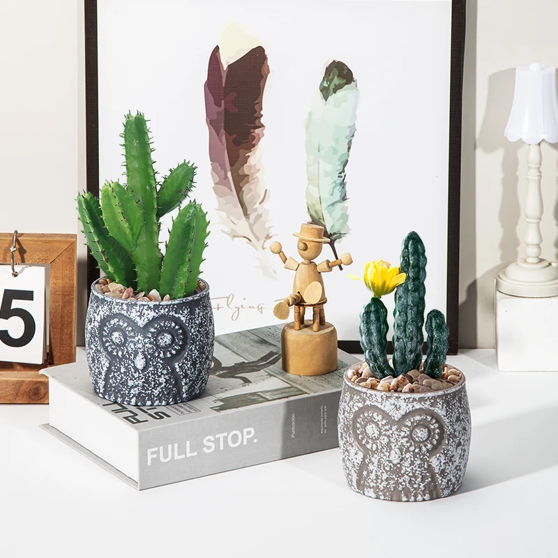 YICAI Creative Plastic Flower Pot Small Size Table Decoration Ornament Antique Owl Succulent Pot