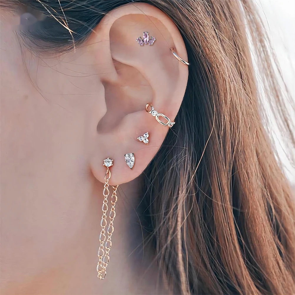 Right Grand ASTM F136 Titanium Teardrop Waterdrop CZ Internally Threaded Labret Tragus Monroe Cartilage Stud Ear Helix Piercing