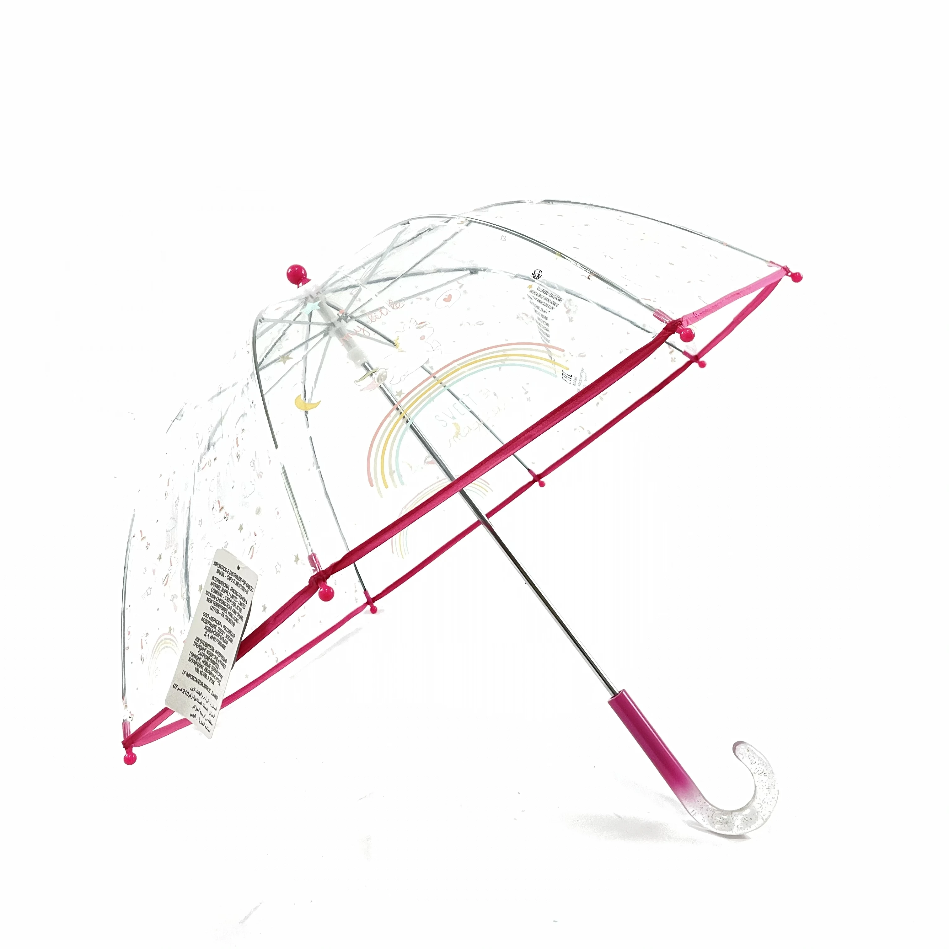 Милый прямой детский пластиковый купол из ПВХ и POE прозрачный зонт с мультяшным принтом на заказ