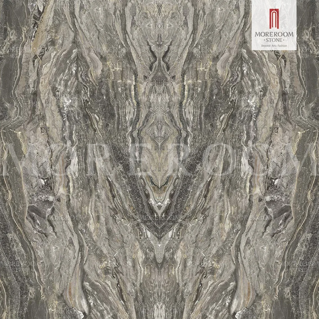 Engineered Fooring Dark Brown Sinterized Stone Marble Tiles Wall Bookmatch Design Clading