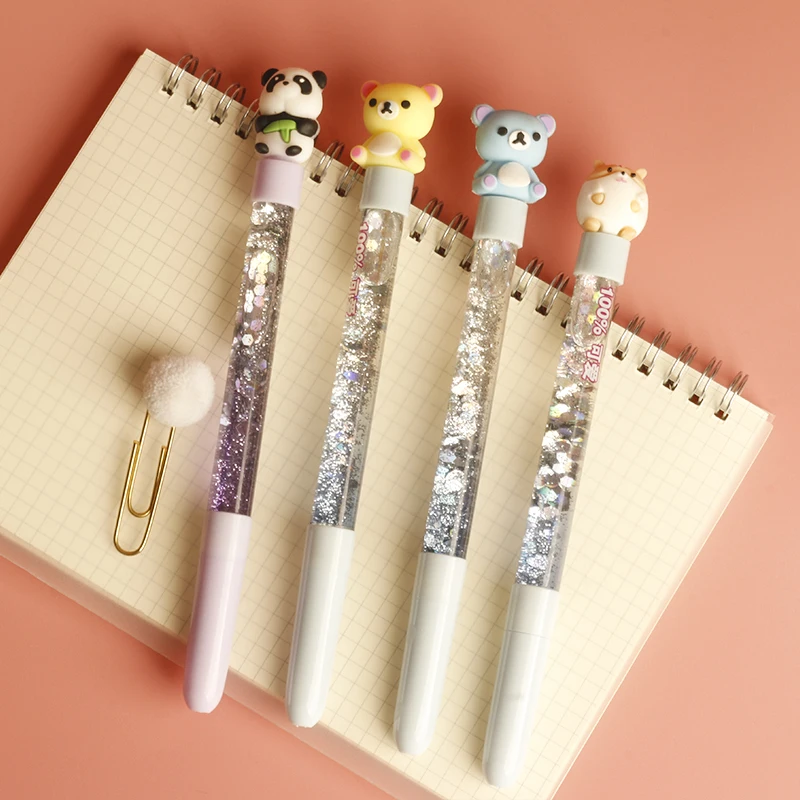 
Lovely silicone animal cartoon bear quicksand gel pen black ink pen learning office pen editor | complaint 
