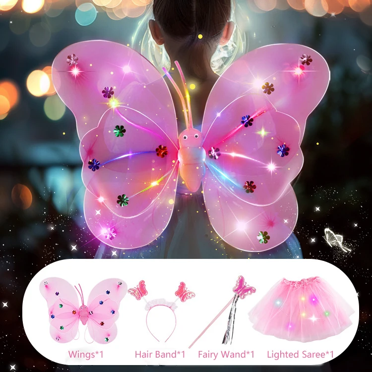 Wholesale Butterfly Wing Dress Suit For Party Supplies Led Butterfly Wing Dress 4pcs/set Kid Fairy Cosplay Costume
