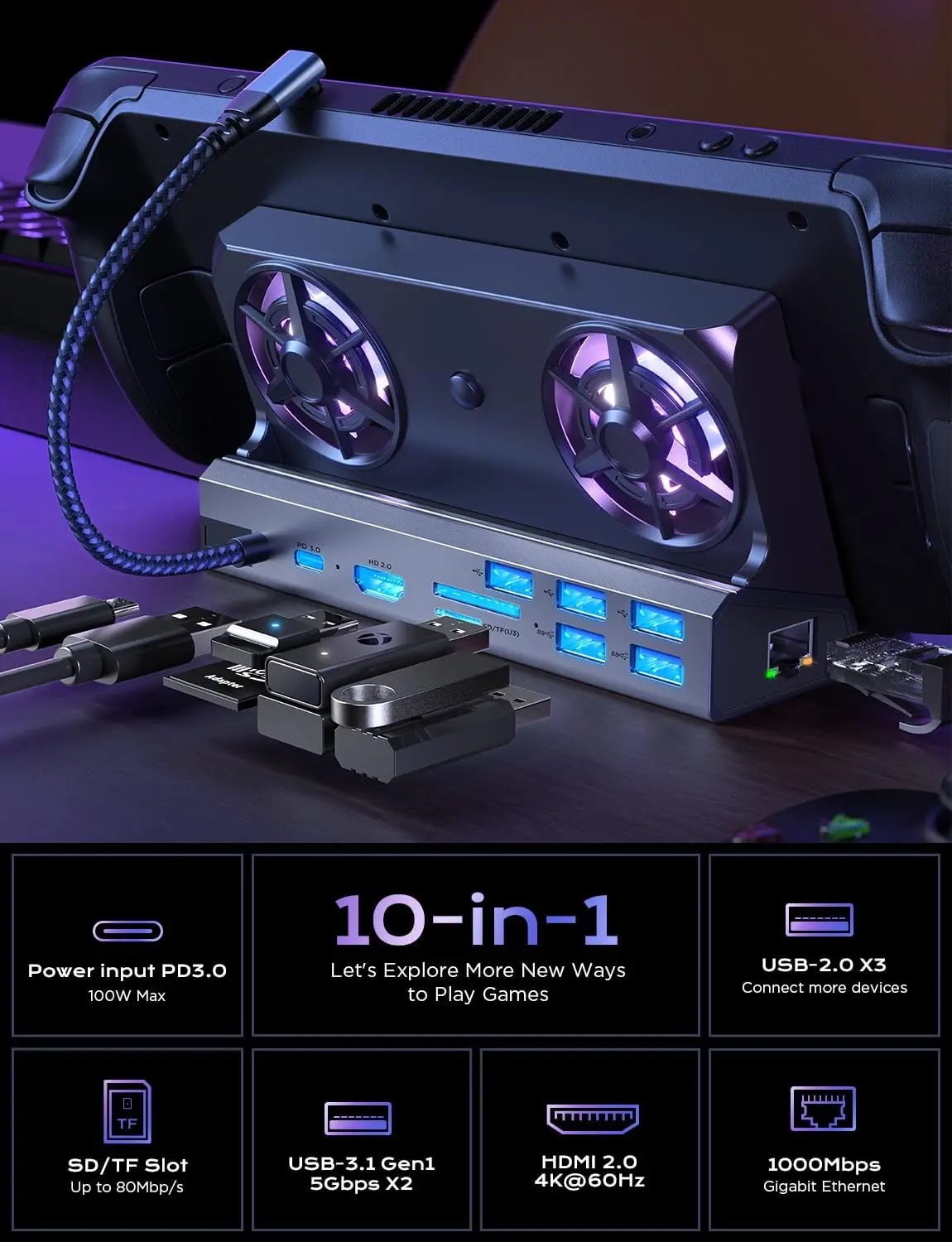 LISEN 2023, Лидер продаж, Паровая док-станция 8 в 1, SD/TF, RJ45, 1000 м, 100 Вт, 4 К, 30 Гц, HD, VGA, Паровая док-станция