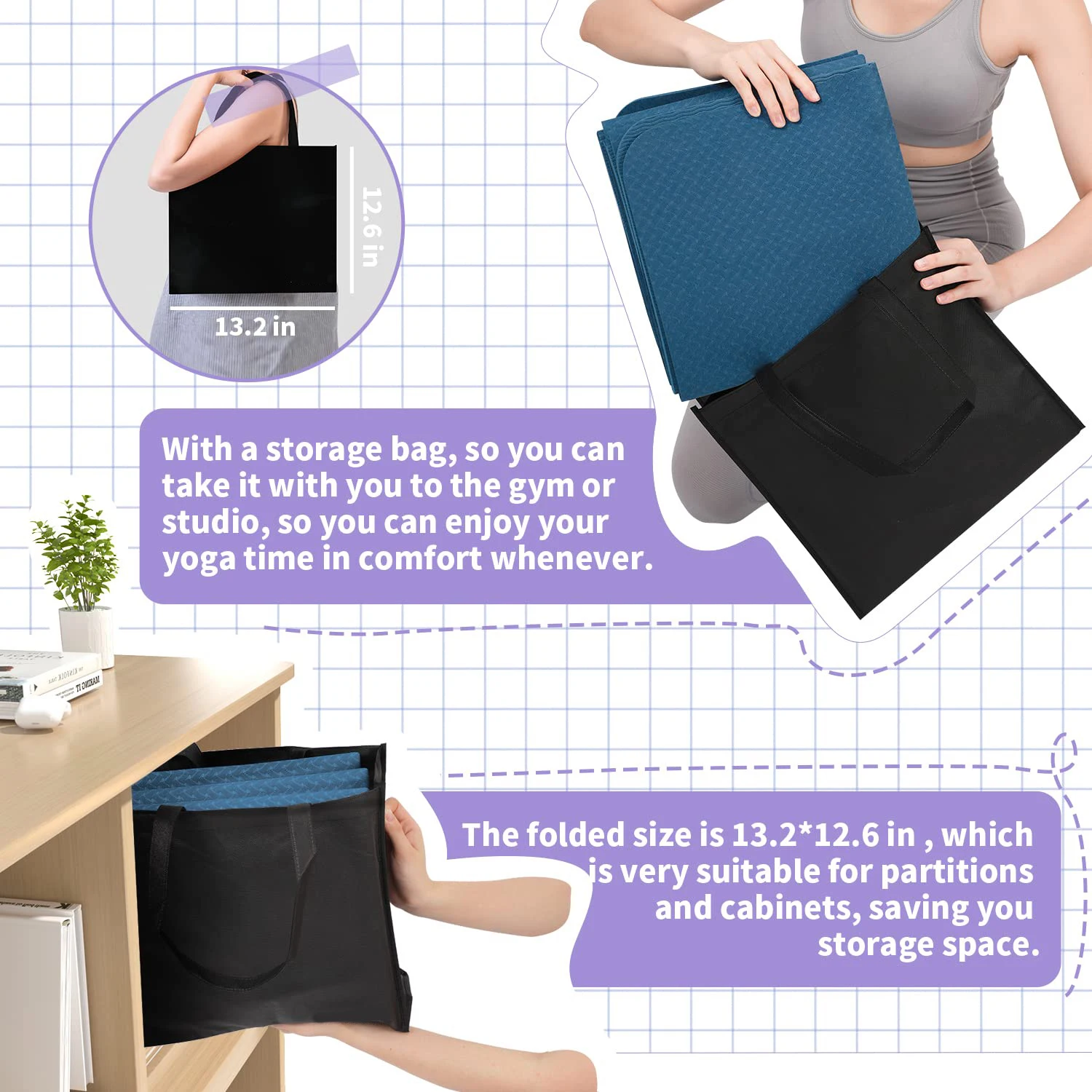 Eco - Friendly Tpe Non Slip Folding Pilates Mat Travel Fitness Foldable Yoga Mat