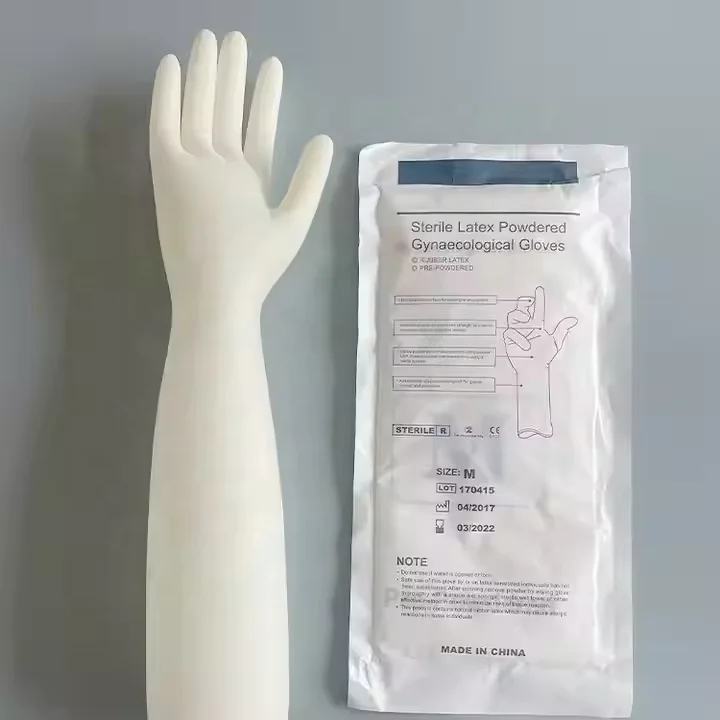 MKR medical Disposable Grip Long Cuff Latex Examination Gloves Sterile Latex Gynecological Gloves