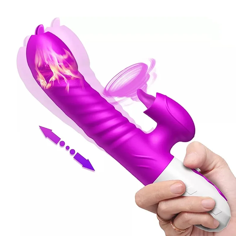 Double Tongue licking Vibrator G-Spot Thrusting Rotating Vibrator for Women