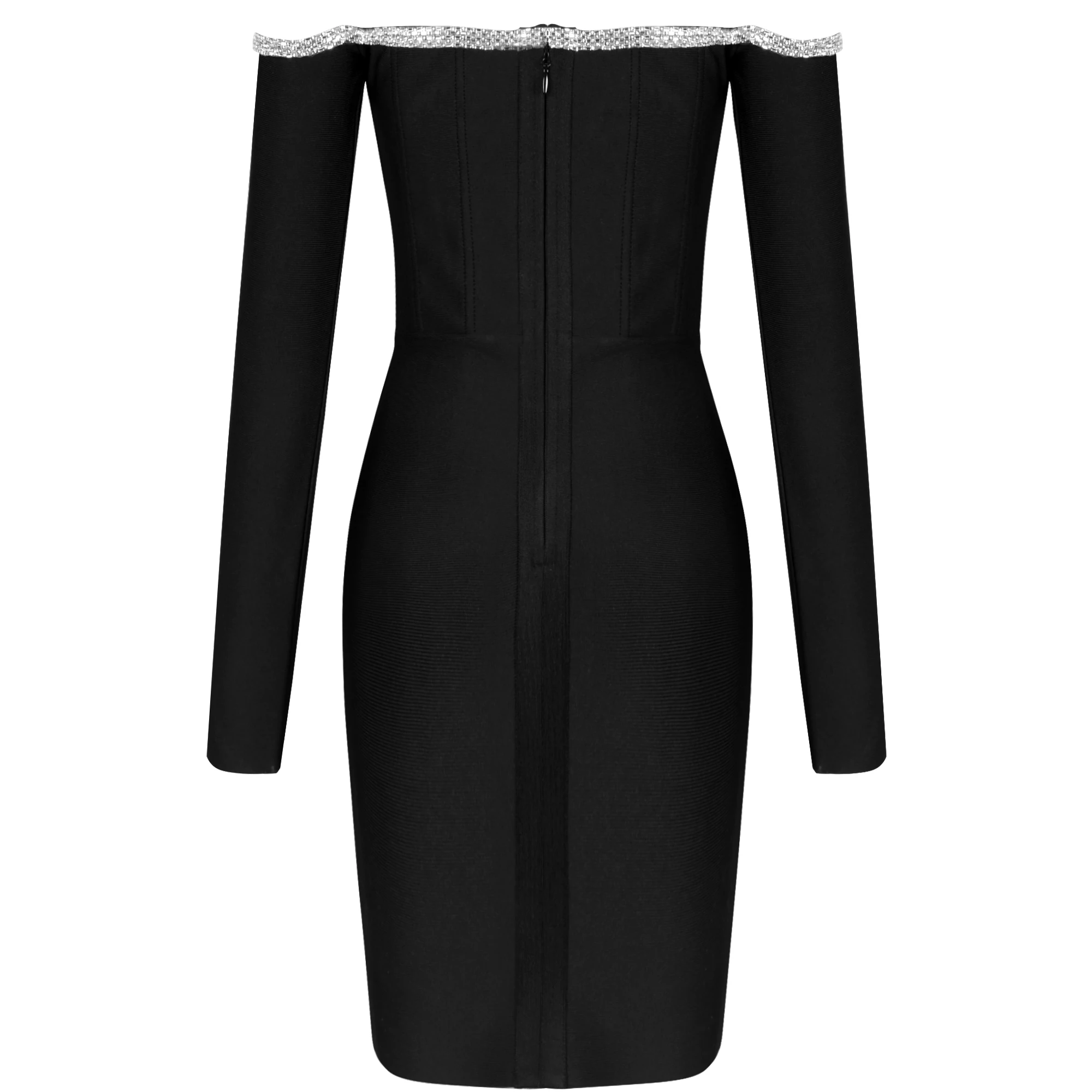 D147 Sexy strapless diamond long sleeve mini bandage dress women