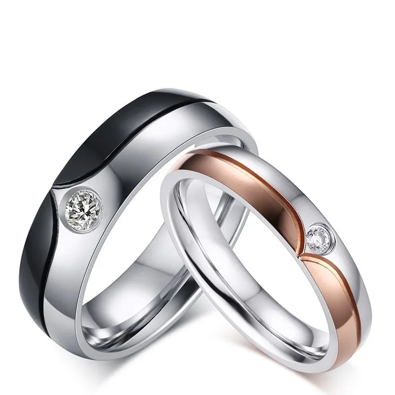 
Couple ring stainless steel micro inlaid zircon ring innovative wedding ring 