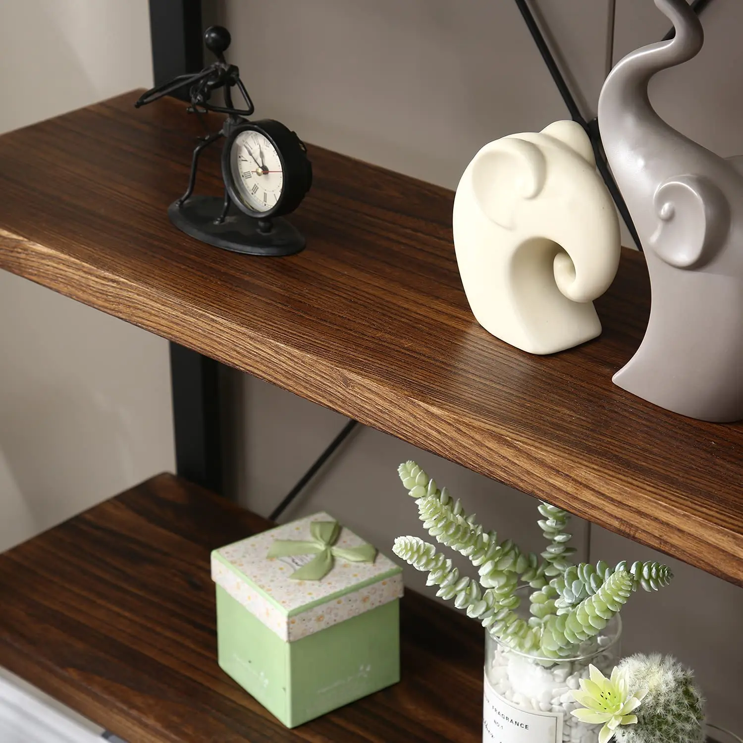 Solid Wood Metal Vintage Brown 5 Tier Bookshelf