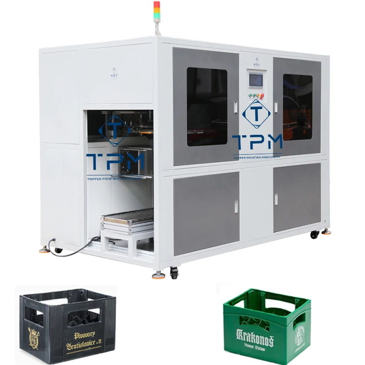 Automated 2 colour flat bed coca beer plastic crate rotary silk screen printing machine