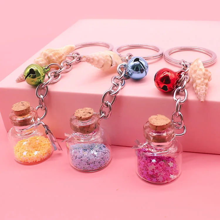 
Fashion cute keychain conch key ring bag accessories color stars drift bottle bell 