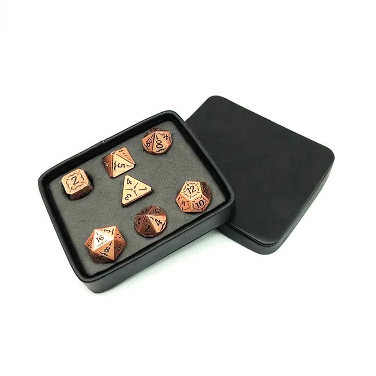 Custom Engraved Unique Design Polyhedral Bulk Metal Copper Dice Set for Game Player