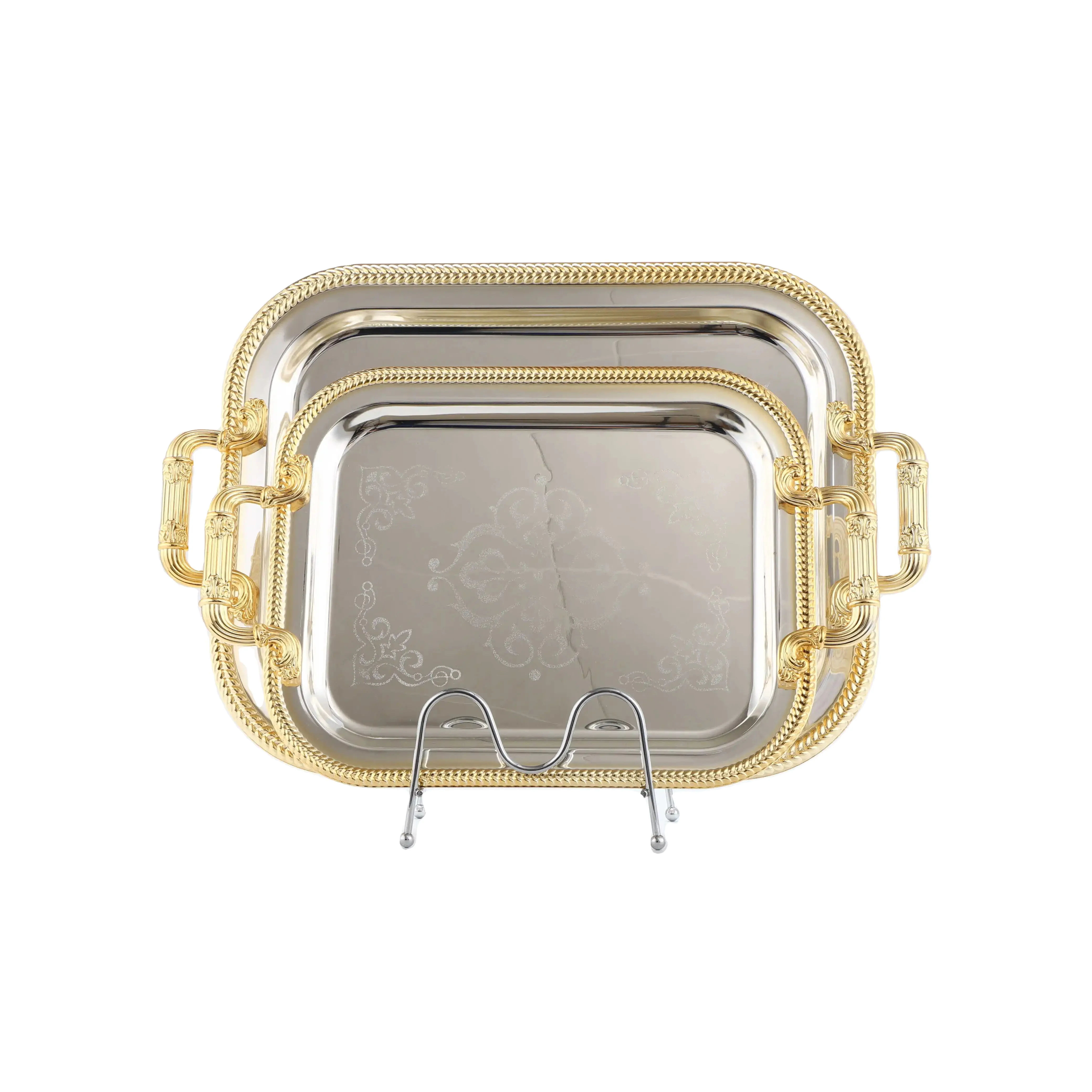 Luxury Hotel Home Gift Dessert Tea Food Tray Storage Metal Service Trays Set Cosmetics Perfume Jewelry Decorative Trays