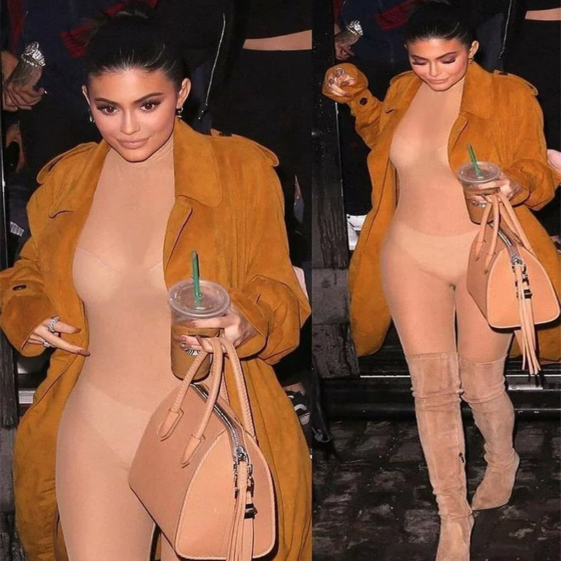 Соблазнительный сетчатый однотонный клубный комбинезон с открытой спиной и высоким воротником