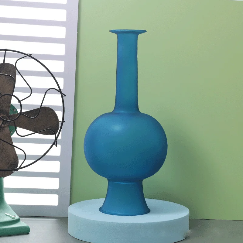 56H Retro blue vase hydroponic glass vase classical Chinese flower arrangement glass vase