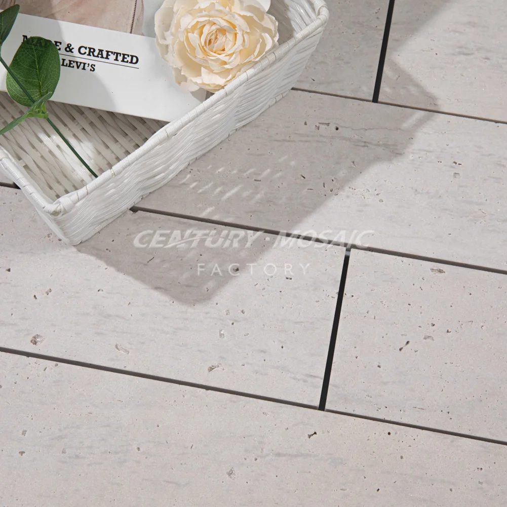 Century Mosaic 100x406mm Brushed Light Beige Lvory Travertine Stone Tile Marble Decorative Travertine Wall Floor Tiles
