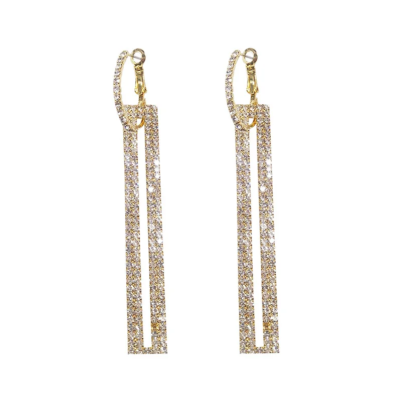 SHHE507 Korean Style Geometric Square Rhinestone Drop Earrings Long Diamond Crystal Rectangle Dangle Earrings with Crystal
