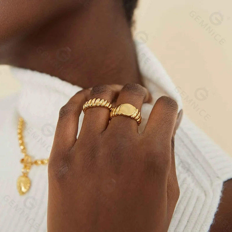 Gemnel винтажный стек веревка signet 18K Золотая пластина 925 Серебряные массивные кольца