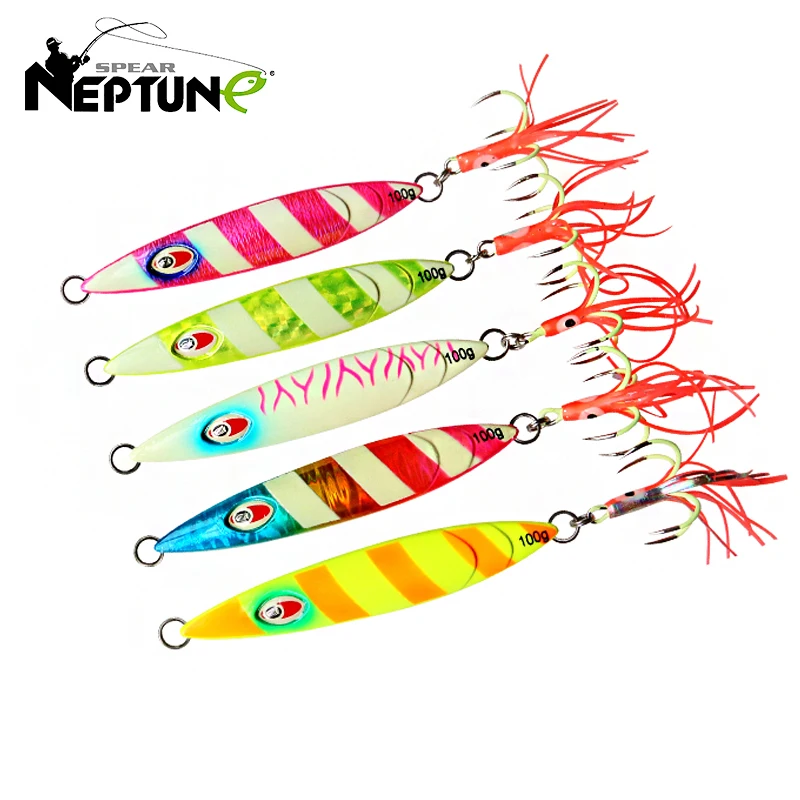 Wholesale Artificial 100g 15cm Jigging Lure Squid Hook Sinking Saltwater Trolling Fishing Jigs, Fishing Luminous Metal Jig