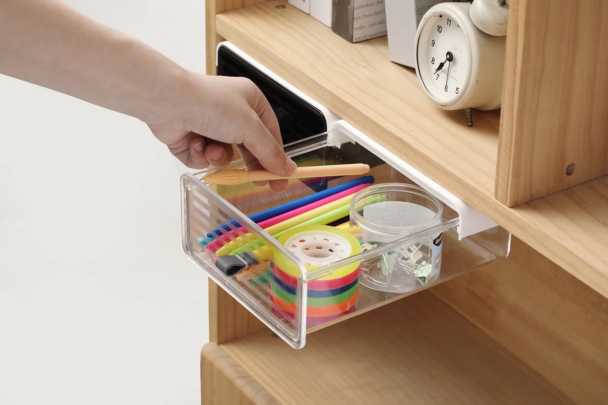 Punch-free Drawer Storage Box Hidden Office Sundries Storage Box Student Desk Organizer Under the desk drawer Organizer