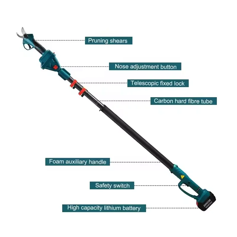 LARIX Lithium Electric Garden Pruning Cutter Scissor Cordless Tree Branch Pruner with Telescopic Pole