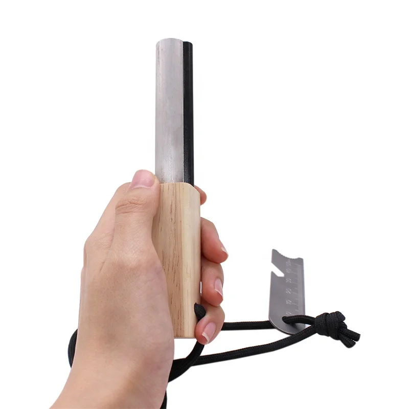 Best Emergency Waterproof Survival Fire Starter Magnesium Ferro Rod Combo with Wood Handle