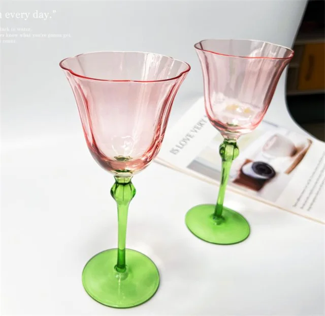 factory custom creative crystal glass fancy flower wine goblet red wine glasses for wedding
