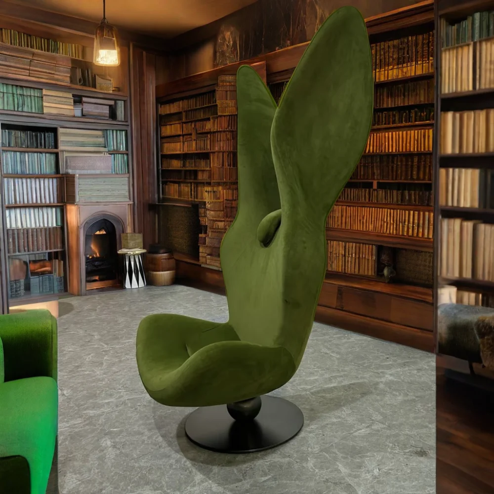 Modernist Green Rabbit Lounge Chair Customizable Leather Fabric Armchair for Home Glass Material for Living Room Furniture