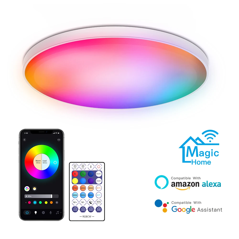 12' Smart LED Ceiling Lamp 30W 120V WIFI RGB&CCT Adjustable Intelligent light Compatible With Voice Control Alexa Google home
