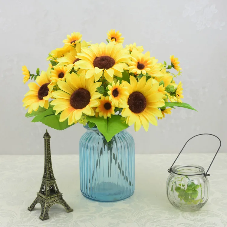 Wholesale 7 heads Sunflowers Artificial Plastic Flower Fake Bouquet for Home Decoration