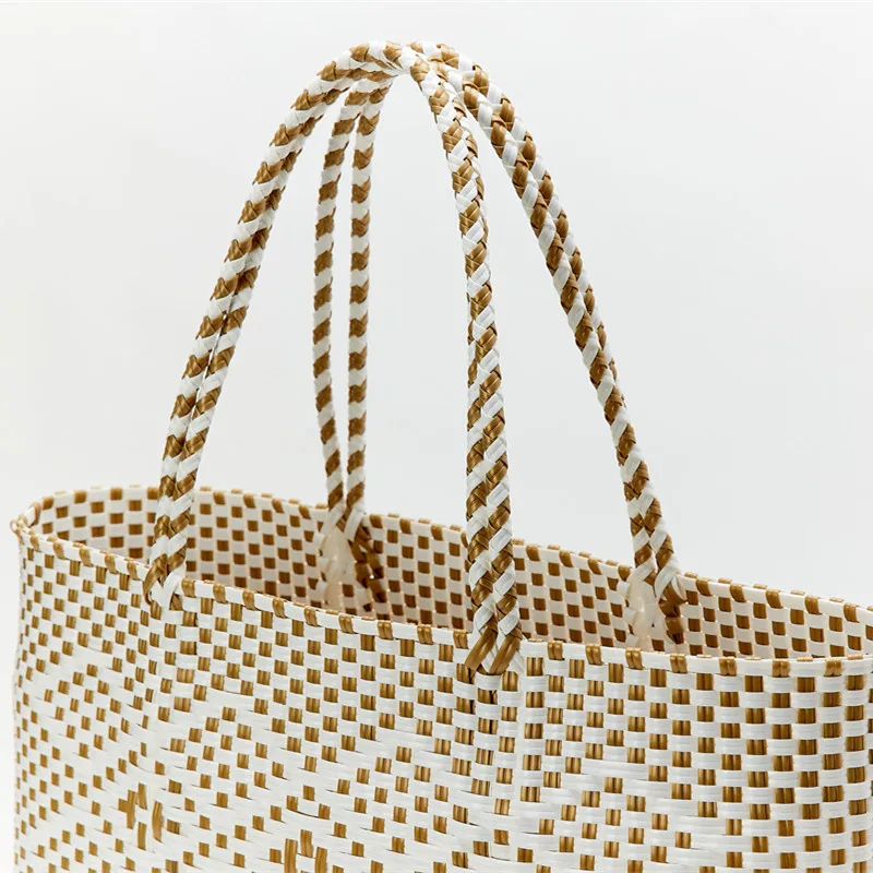 2022 custom Women waterproof Large knitted customized PP weaving plastic recycled tote
