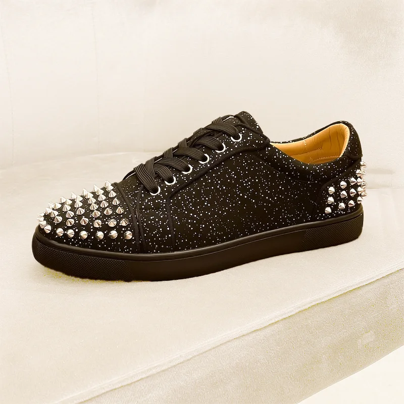 Top Quality Designer Outdoor Sports Red Bottom Shoes Sneakers Luxury High Cut Rivets Leather Loafers Flat Footwear